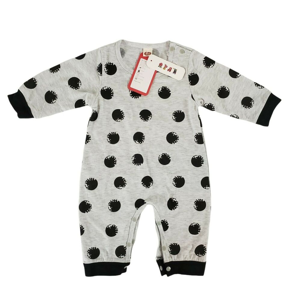 NEW!! Baby Black Gray Unisex 3-6 Months Polka Dots Snap Bottom "It Wasnt Me"